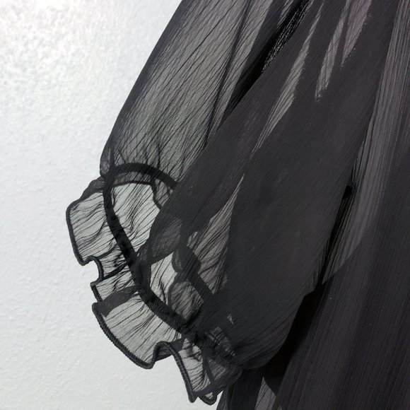 B Wear Women's Black Sheer Floral Short Sleeve Blouse Shirt Tank Top 1 Piece Set - Picture 6 of 14